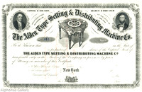 The Alden Type Setting & Distributing Machine Co stock certificate