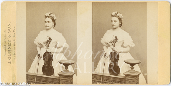 J Gurney Stereoview of Violinist Camilla Urso 1840-1902
